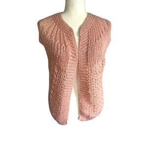 Vintage Donagain Crochet Sweater Vest Womens Size L Pink Rose Boho Romantic